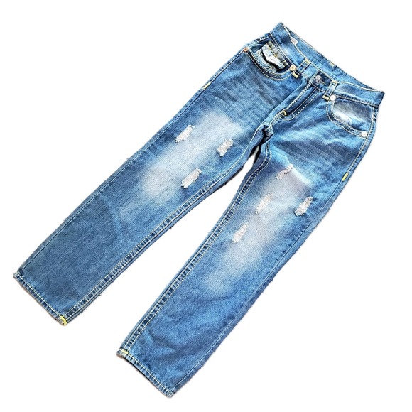 True Religion Billy Super T 32x33 (30x32) Distressed Straight Leg Blue Jeans - Picture 2 of 10